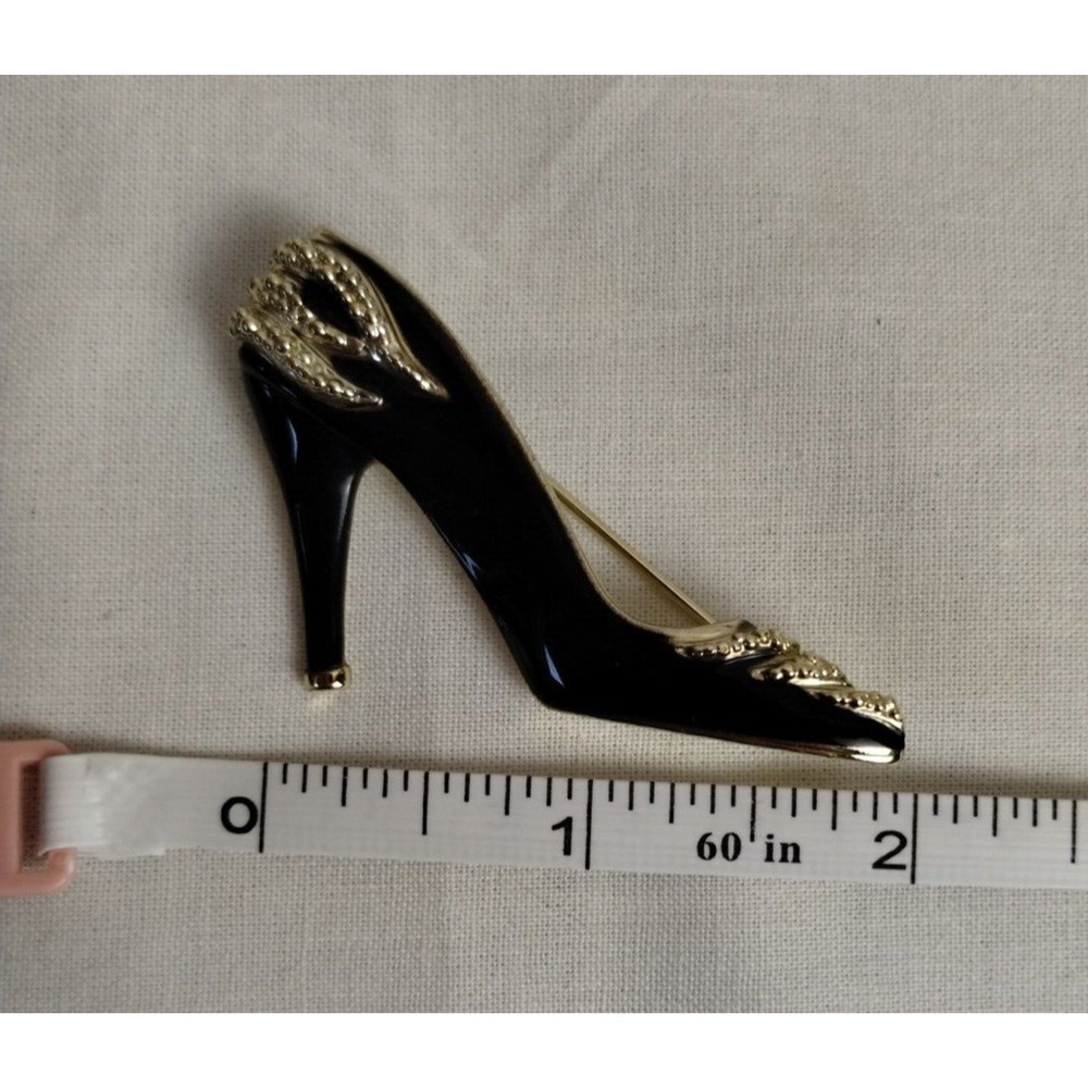 OAJC Black Enamel/Gold Tone High Heel Shoe Brooch Pin - Picture 6 of 6